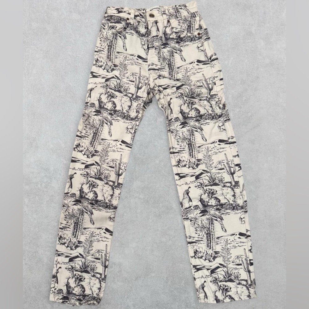 Reformation Oasis White Straight Leg Jeans w/ Blue Pattern Size 24